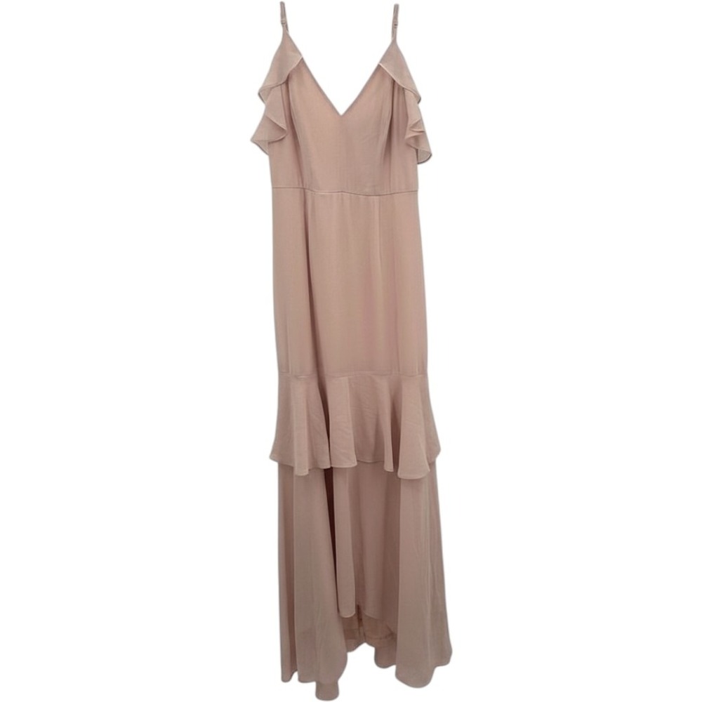 Lulus Blush Pink Ruffle Tiered High-Low Maxi Dress V-Neck Adjustable Straps Sz S